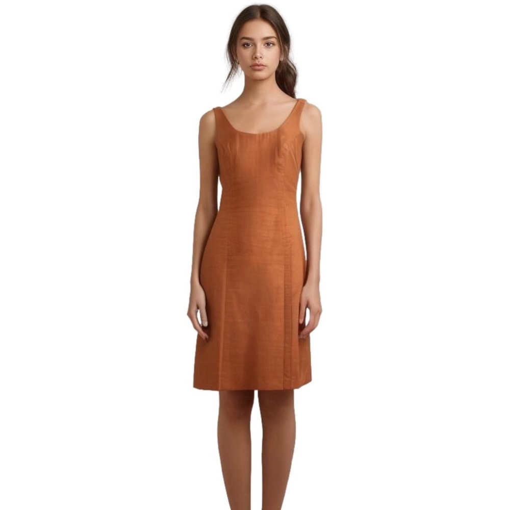 Vintage Georges Marciano Sleeveless Linen Sheath Dress Terracotta Coral fit 8-10